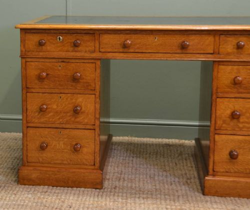 fig 1. Spectacular Golden Oak Victorian Antique Pedestal Desk