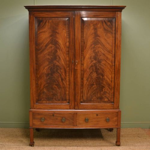 Figured Mahogany Georgian Antique Double Wardrobe