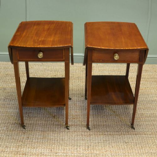 Unusual Pair of Edwardian Inlaid Antique Walnut Sofa / Occasional Tables
