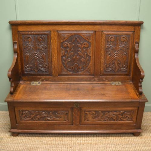 Quality Solid Oak Victorian Antique Settle / Bench