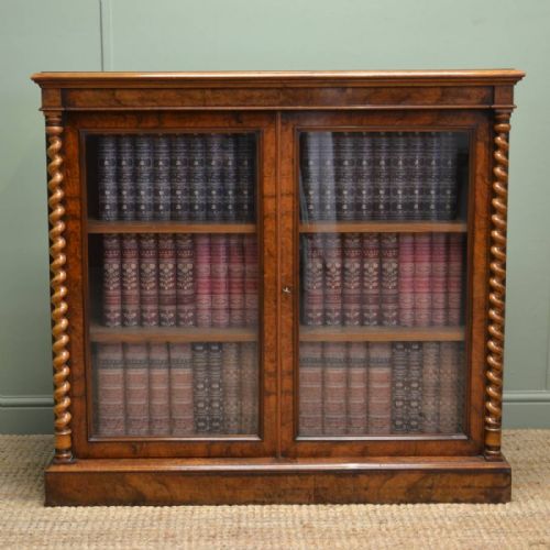 Spectacular Quality Figured Burr Walnut Victorian Antique Display Cabinet / Bookcase