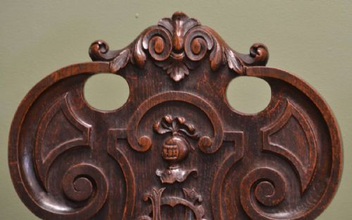 fig 2. Spectacular Pair Of Country Victorian Carved Oak Antique Hall Chairs