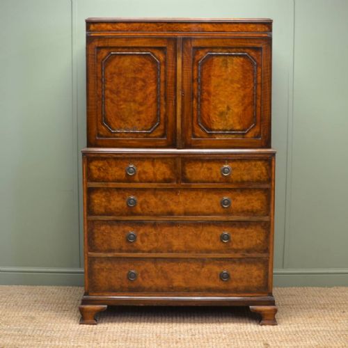 Spectacular Figured Burr Walnut Antique Art Deco Linen Press / Cupboard