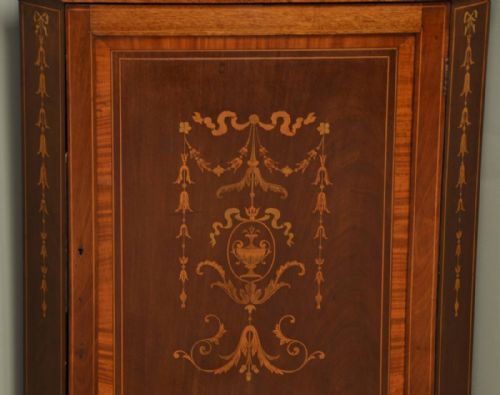 fig 2. Beautifully Inlaid Edwardian Antique Floor Standing Glazed Corner Cupboard