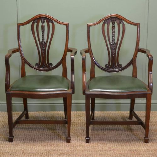 Pair of Edwardian Hepplewhite Design Antique Carver / Side Chairs
