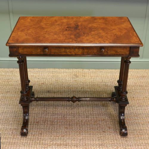 Magnificent Quality Victorian Figured Burr Walnut Antique Side / Writing Table