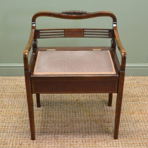 
Inlaid Mahogany Edwardian Antique Piano Stool
