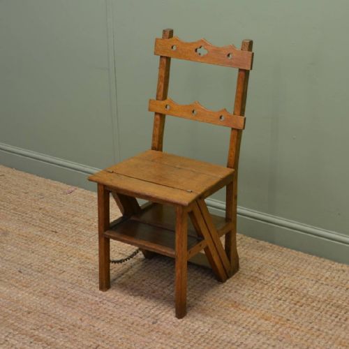 Unusual Victorian Arts and Crafts Metamorphic Library Steps / Chair