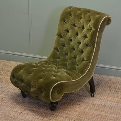 Unusual Victorian Upholstered Antique Slipper / Side Chair