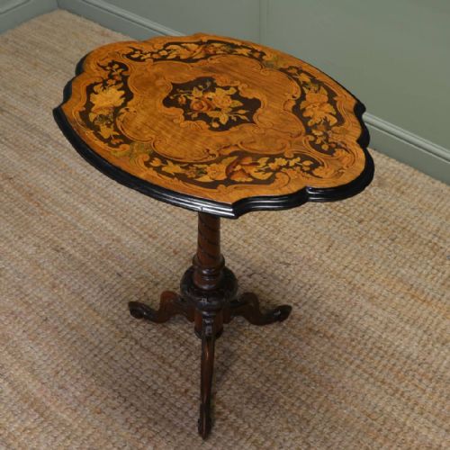 Spectacular Inlaid Victorian Walnut Antique Occasional Table