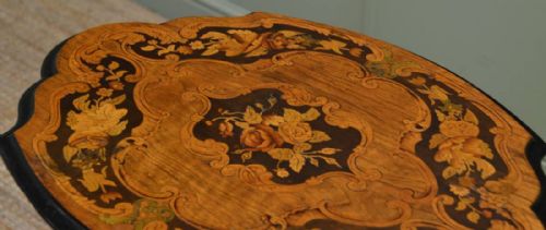 fig 1. Spectacular Inlaid Victorian Walnut Antique Occasional Table