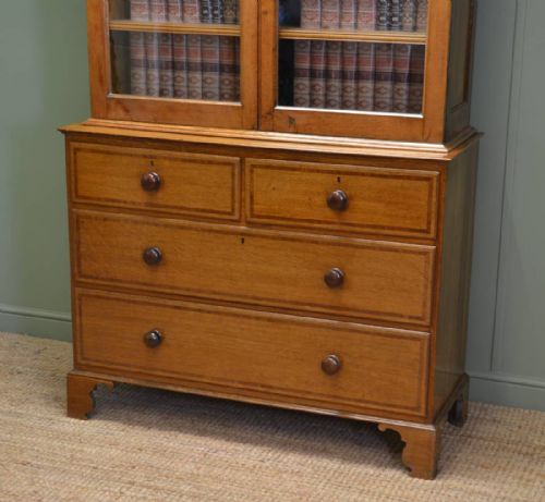 fig 1. Quality Georgian Golden Oak Antique Glazed Bookcase On Chest