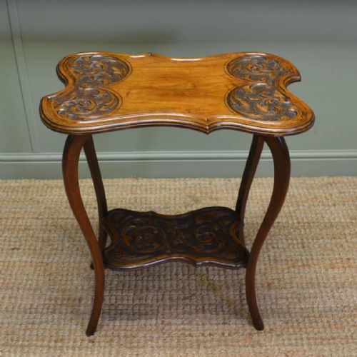 Unusual Victorian Carved Walnut Antique Occasional Table