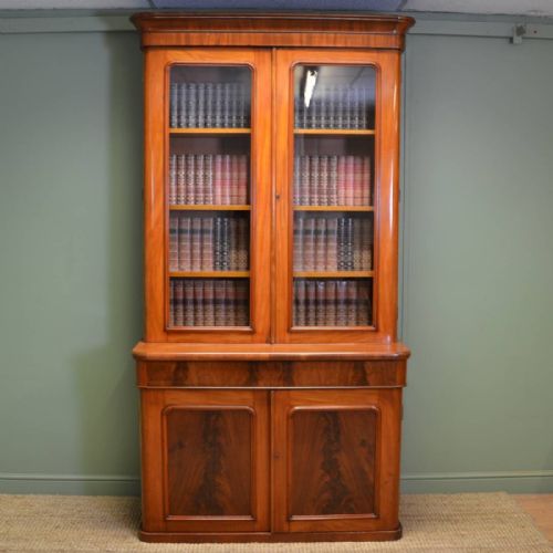 Mellow Mahogany Antique Glazed Victorian Bookcase on Cupboard