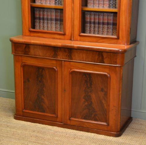 fig 1. Mellow Mahogany Antique Glazed Victorian Bookcase On Cupboard