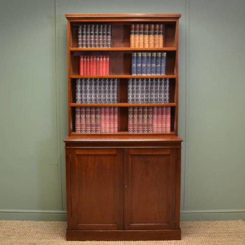 Quality Victorian Mahogany Antique Open Bookcase on Cupboard