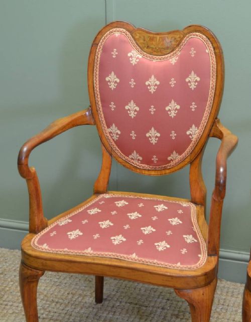 fig 1. Unusual Pair Of Antique Elegant Inlaid Satinwood Victorian Side Chairs