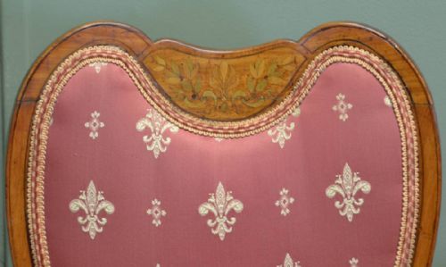 fig 2. Unusual Pair Of Antique Elegant Inlaid Satinwood Victorian Side Chairs