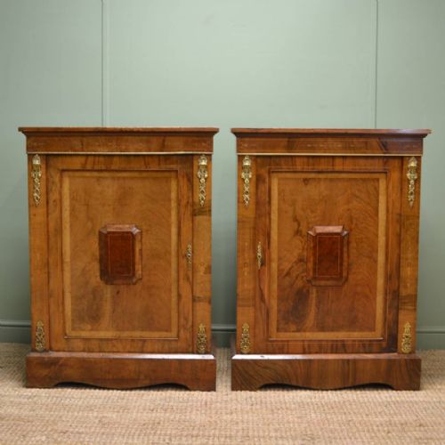 Unique Pair of Quality Figured Walnut Antique Victorian Cabinets