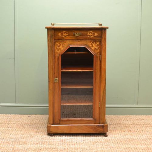 Beautifully Inlaid Figured Walnut Victorian Antique Music / Display Cabinet