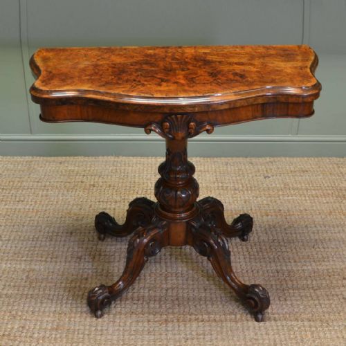 Figured Burr Walnut Antique Victorian Card / Console Table