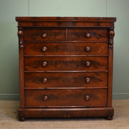 Large Victorian Figured Mahogany Antique Scottish Chest of Drawers