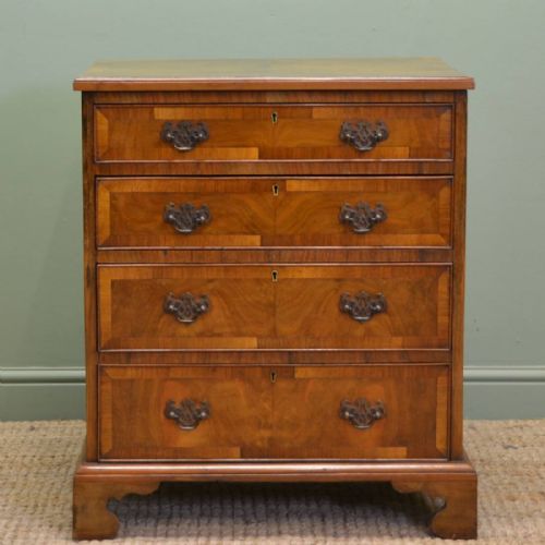 Quality Edwardian Figured Walnut Antique Small Chest of Drawers