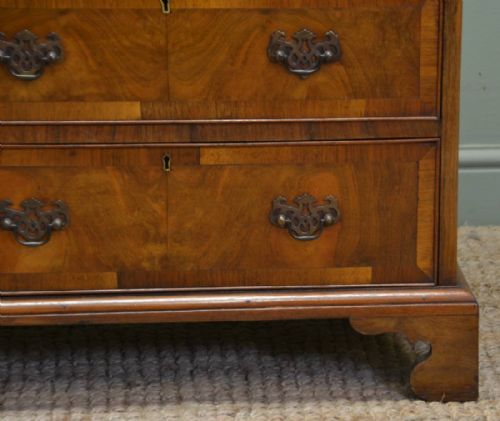 fig 1. Quality Edwardian Figured Walnut Antique Small Chest Of Drawers