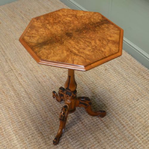 Striking Victorian Burr Walnut Antique Occasional Wine / Lamp Table
