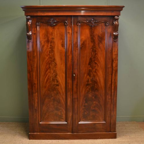 Magnificent Victorian Figured Mahogany Antique Double Wardrobe