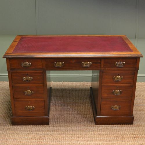 Antique Victorian Walnut Antique Pedestal Desk