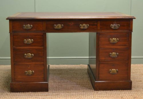fig 1. Antique Victorian Walnut Antique Pedestal Desk
