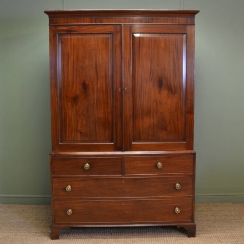 Spectacular Figured Mahogany Antique Georgian Hanging Linen Press / T V Cupboard
