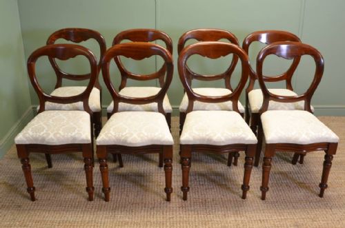 Stunning Set of Eight Victorian Mahogany Antique Balloon Back Dining Chairs