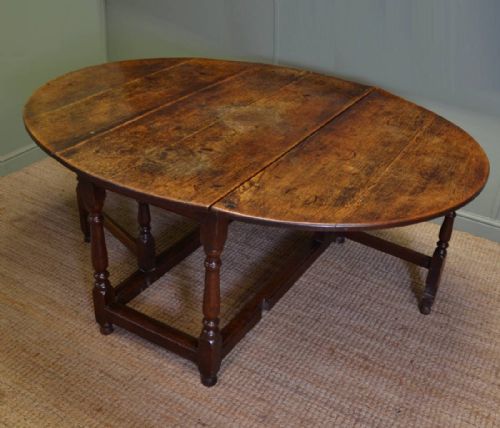 Large Eighteenth Century Country Oak Antique Drop Leaf Gate Leg Dining Table