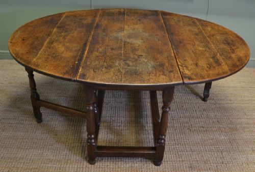 fig 1. Large Eighteenth Century Country Oak Antique Drop Leaf Gate Leg Dining Table