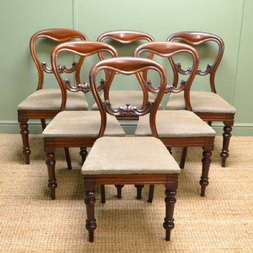 Set of Six Victorian Mahogany Antique Balloon Back Chairs
