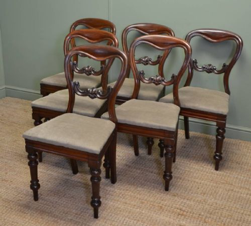 fig 2. Set Of Six Victorian Mahogany Antique Balloon Back Chairs