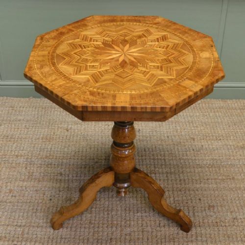 Spectacular Victorian Impressively Inlaid Antique Walnut Sorrento Table