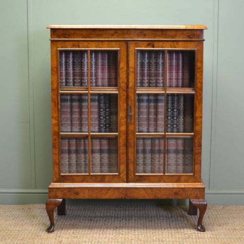 Beautifully Figured Golden Burr Walnut Edwardian Glazed Bookcase