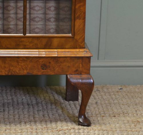 fig 1. Beautifully figured Golden Burr Walnut Edwardian Glazed bookcase