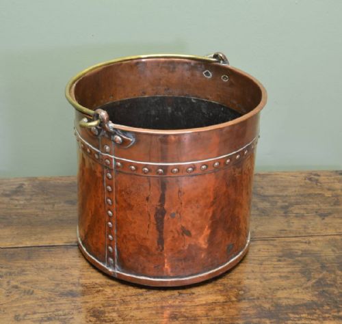 Decorative Antique Arts & Crafts Copper Log Bin / Coal Bucket