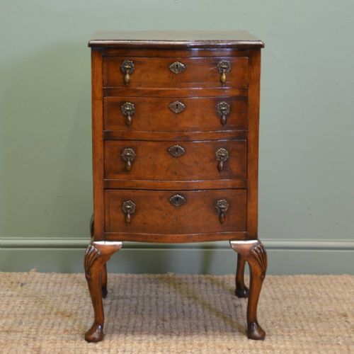Small Figured Walnut Antique Chest of Drawers / Side Cabinet