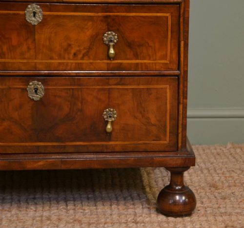 fig 1. Fine Queen Anne Figured Walnut & Feather Banded Bureau of Superb Small Proportions