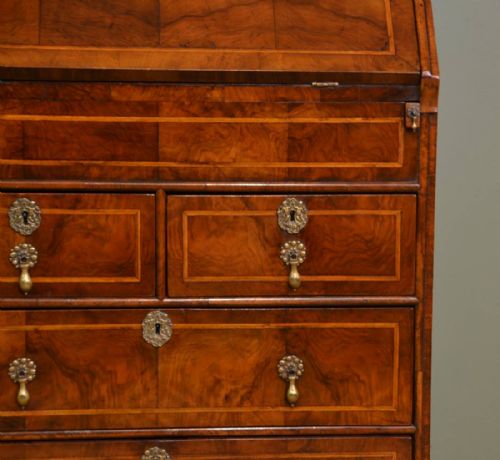 fig 2. Fine Queen Anne Figured Walnut & Feather Banded Bureau of Superb Small Proportions