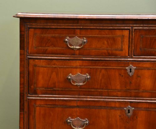 fig 2. Rare George I Figured walnut and Feather Banded Antique Chest of Drawers