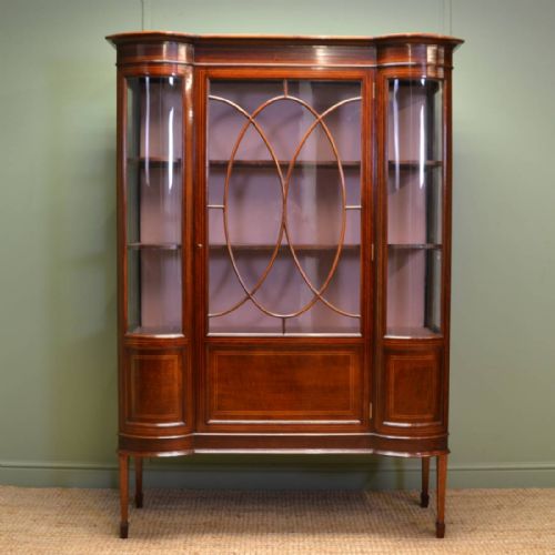 Magnificent Quality Feathered Mahogany, Quality Edwardian Inlaid Antique Display Cabinet.