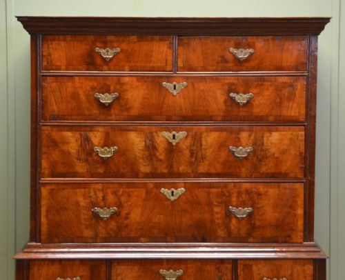 fig 2. Sensational George 1st Oak and Figured Walnut Antique Chest on Stand