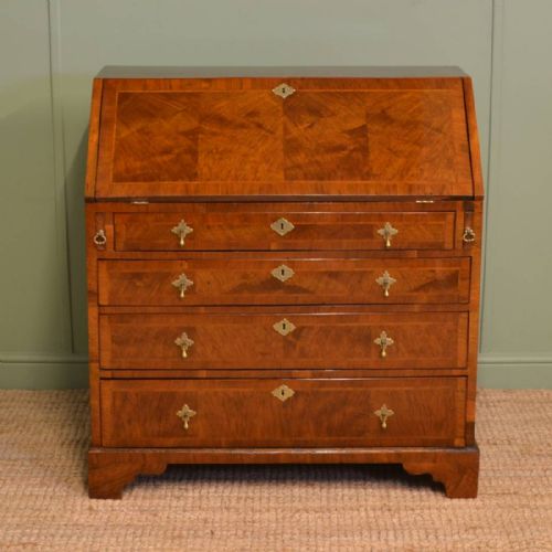 
Spectacular Feather Banded Figured Walnut Georgian Antique Bureau
