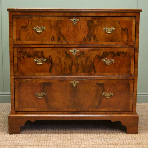 Beautifully Figured Victorian Antique Walnut Cross Banded Georgian Design Chest of Drawers.